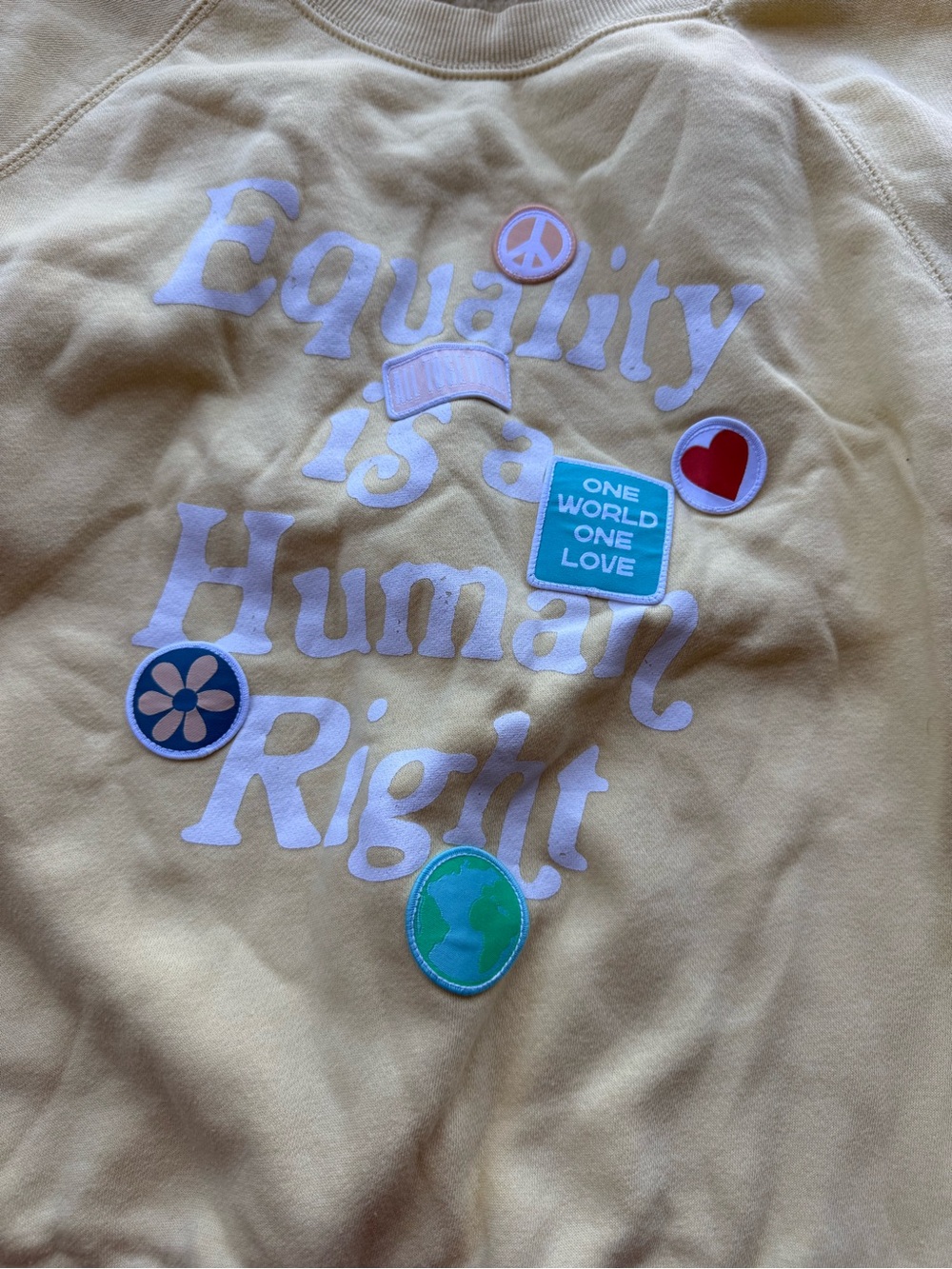 Old Navy Soft Yellow Crewneck Sweatshirt with Equality Graphic - Picture 2 of 3